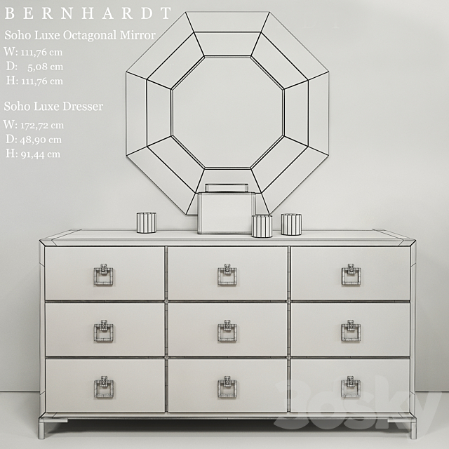 BERNHARDT Soho Luxe Dresser _ Soho Luxe Octagonal Mirror 3DSMax File - thumbnail 3