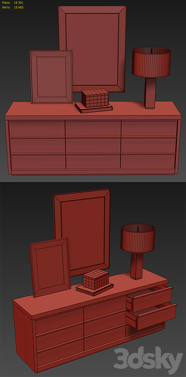 BEZIER 9-DRAWER LARGE DRESSER 3DS Max Model - thumbnail 3