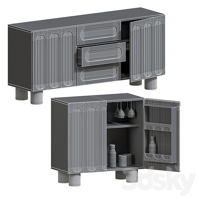 Cannelo Bar cabinet LA REDOUTE 3DS Max Model - thumbnail 3