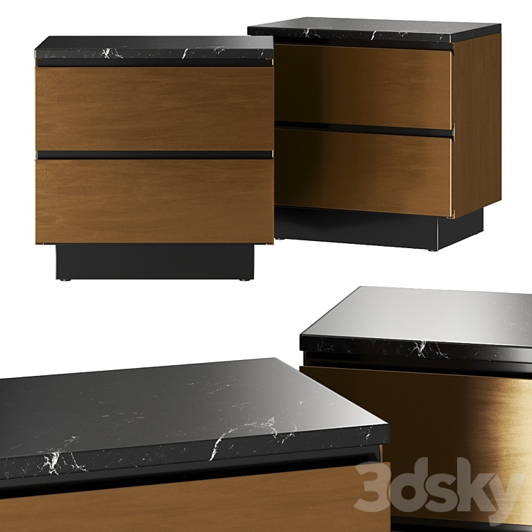 CB2 Logan Black Marble & Brass Nightstand 3DS Max Model - thumbnail 1