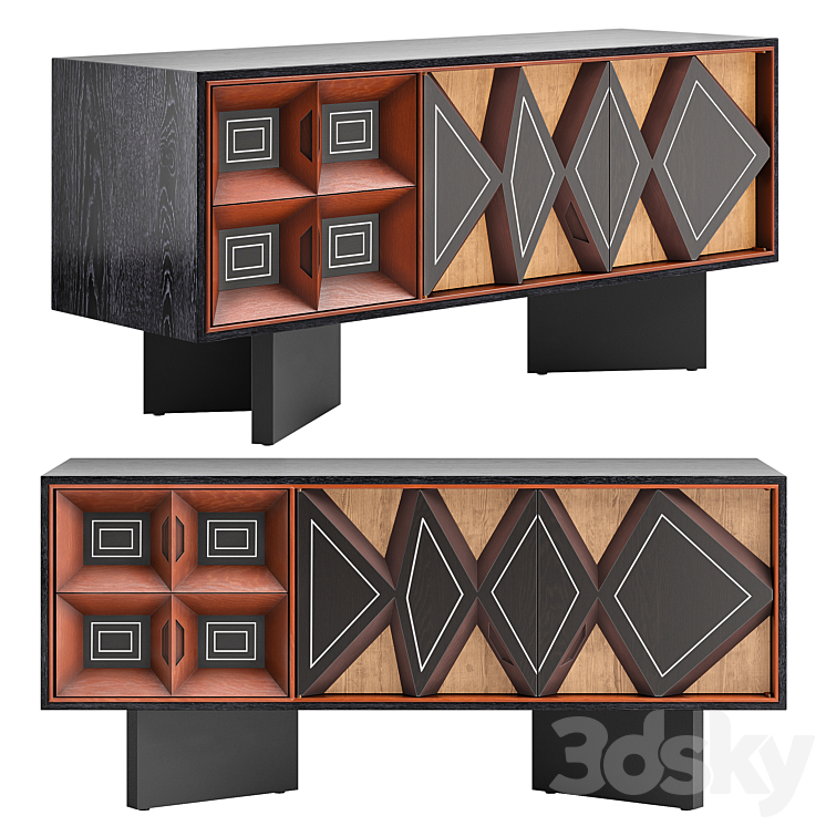 CB2 Paseo Wood Media Credenza 3DS Max Model - thumbnail 1