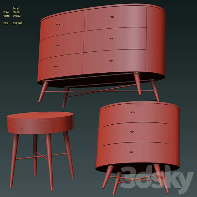 Chest and nightstand Acorn. Penelope. Dresser. bedside table by West Elm 3DSMax File - thumbnail 5