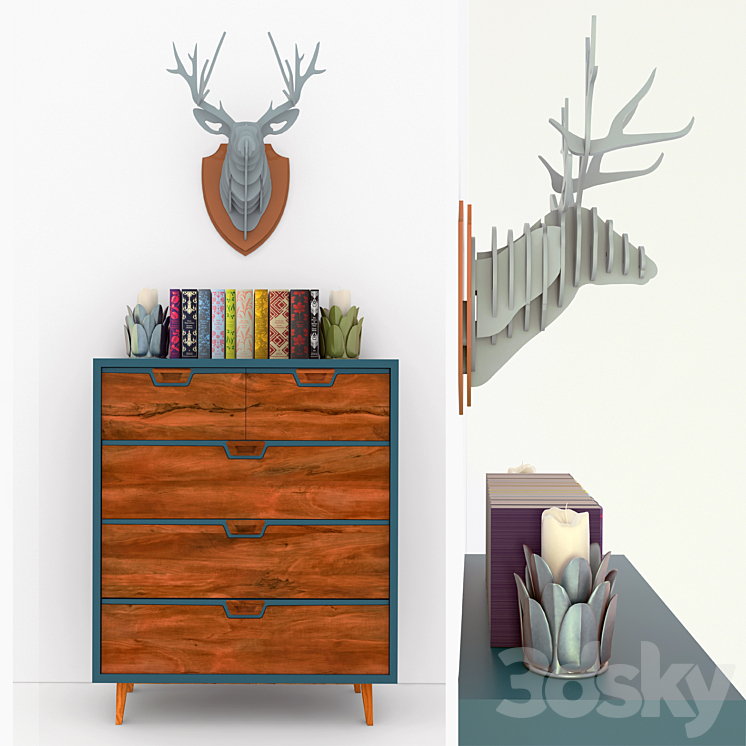 Chest MidCentury Dresser Blue 3DS Max - thumbnail 1