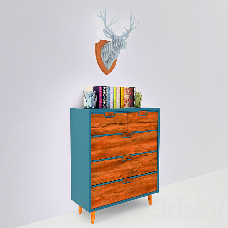 Chest MidCentury Dresser Blue 3DS Max - thumbnail 2