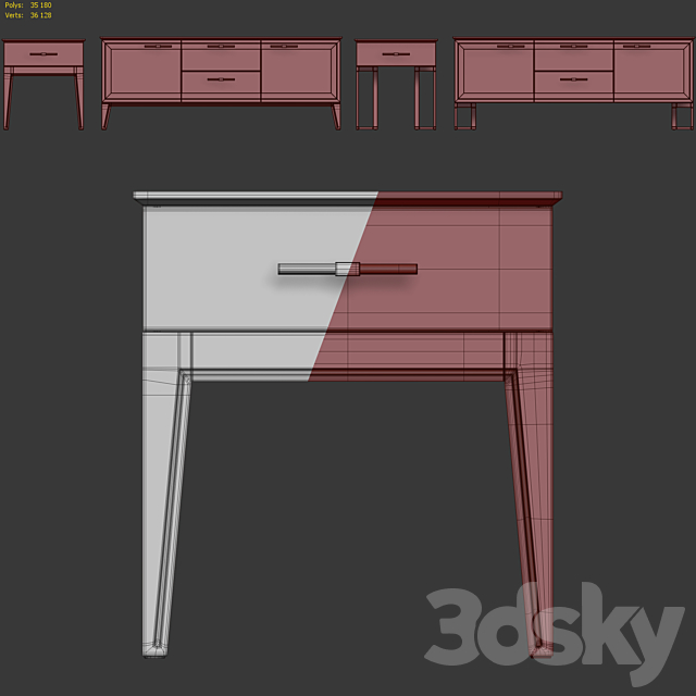 Chest of drawers and bedside table Palmari Dana 3DS Max Model - thumbnail 6