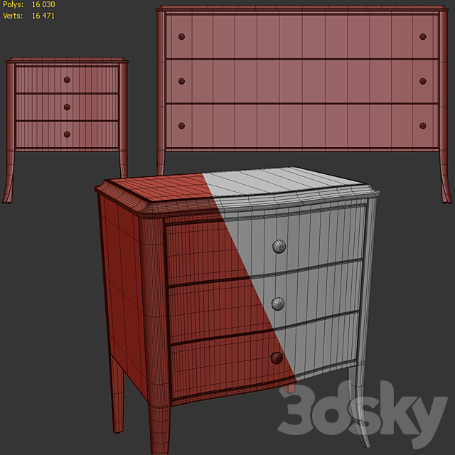 Chest of drawers and bedside table Tiffany from Pinskdrev. Dresser nightstand 3DS Max Model - thumbnail 5