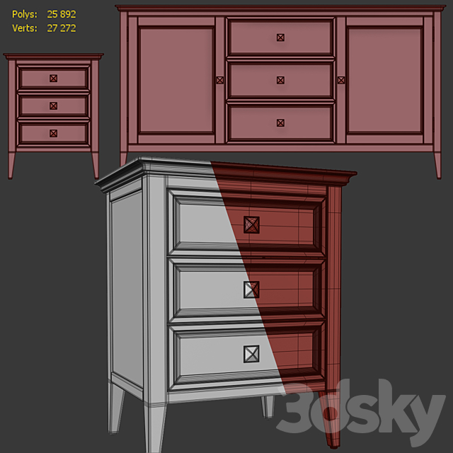 Chest of drawers and bedside tables Brooklyn. Sideboard. nightstand by MebelMoscow 3DSMax File - thumbnail 5