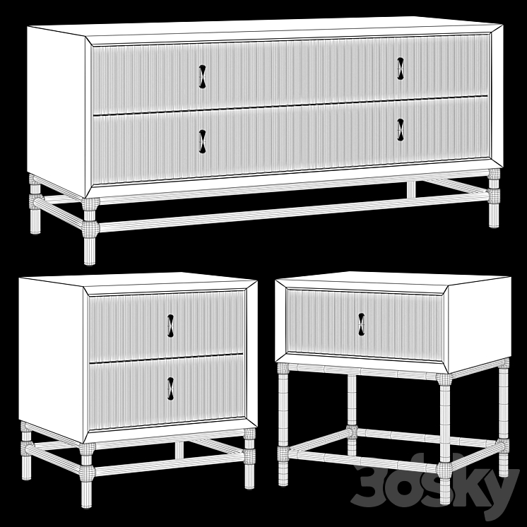 Chest of drawers and bedside tables in Art Deco style 05 3DS Max - thumbnail 2