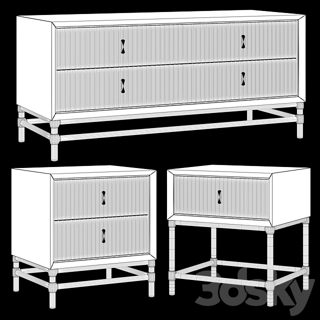 Chest of drawers and bedside tables in Art Deco style 05 3DSMax File - thumbnail 2