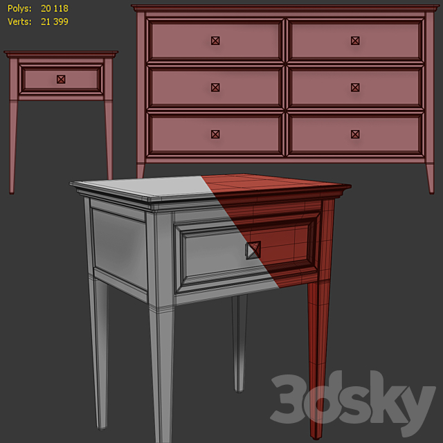 Chest of drawers and bedside tables RFS Brooklyn. Bedside table dresser by MebelMoscow 3DS Max Model - thumbnail 5