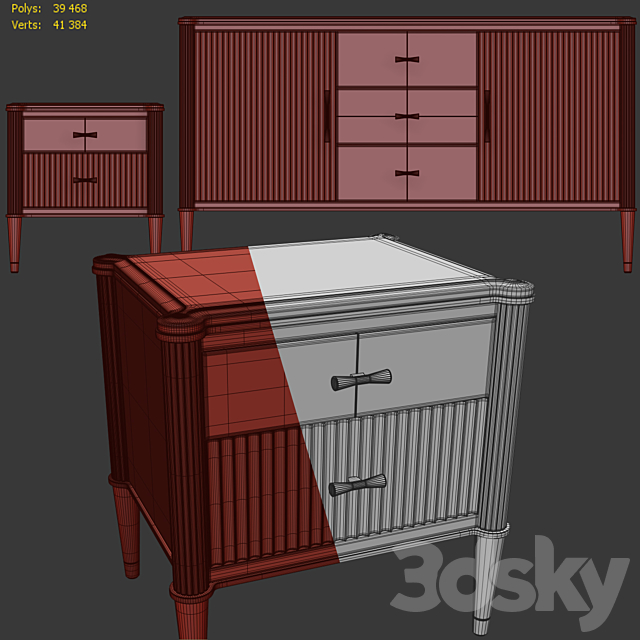 Chest of drawers and bedside tables Venice. Nightstand sideboard by Classico Italiano 3DS Max Model - thumbnail 4