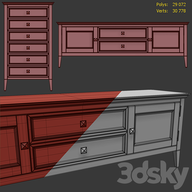 Chest of drawers and TV stand RFS Brooklyn. Tvstand dresser by MebelMoscow 3DS Max Model - thumbnail 5