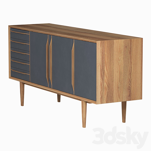 Chest of drawers Bruni _ Bruni Black three doors 160 * 75 * 45 cm 3DS Max Model - thumbnail 3