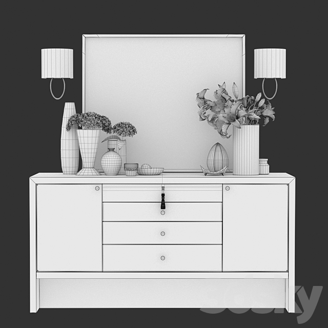 Chest of drawers Carmel Console with decor 3DS Max Model - thumbnail 3