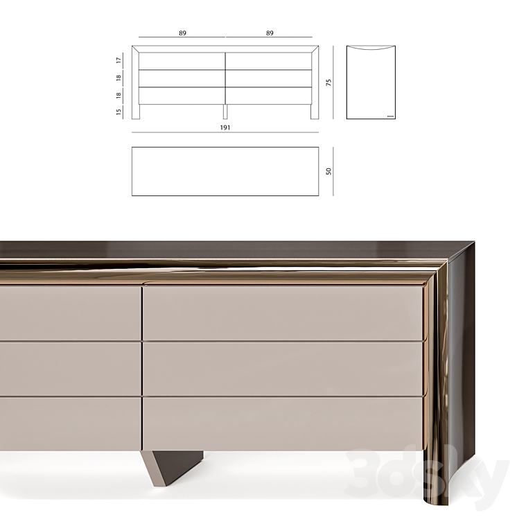 Chest of drawers Visionnaire HAMILTON 3DS Max Model - thumbnail 2