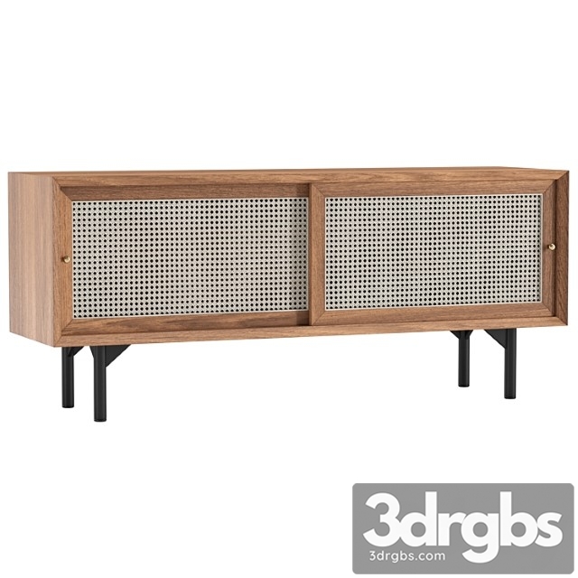 Cottage natural tv stand with rattan woven doors - thumbnail 1