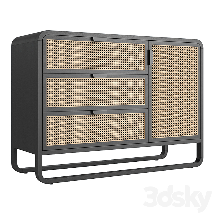 Crate and Barrel Anaise Cane 3 Drawer Chest 3DS Max Model - thumbnail 1