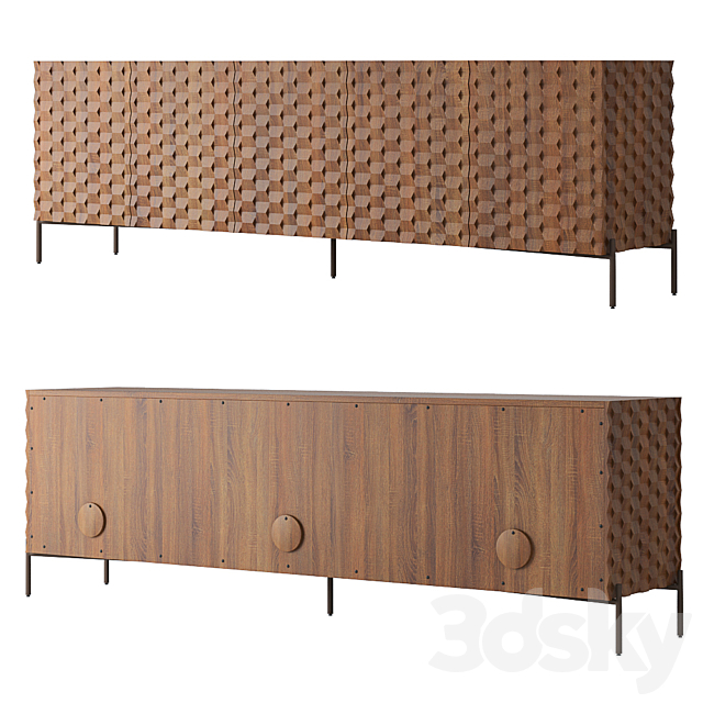 Crate and Barrel Raffael Carved Wood Media Console 3DSMax File - thumbnail 1