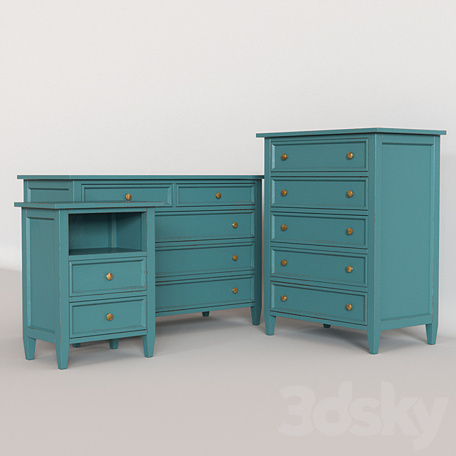 Crate & Barrel Harbor Blue Chest Dresser Nightstand. 3DS Max Model - thumbnail 1