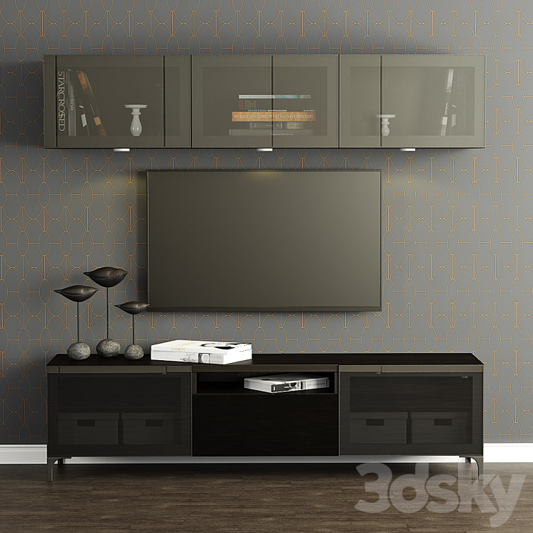 Cupboard for TV and multimedia Ikea Besta \/ Best with shelves. 3DS Max - thumbnail 1