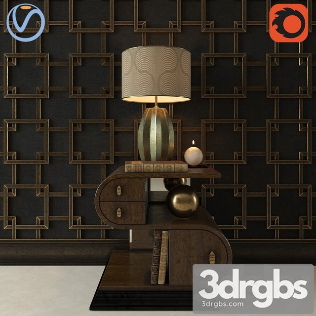 Decorative Set with Bedside Tables 3dsmax Download - thumbnail 1