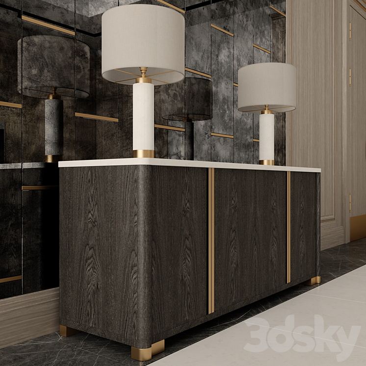 dresser Holly Hunt lamp HEATHFIELD & Co mirror panels 3DS Max - thumbnail 2