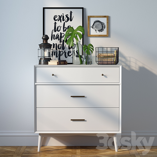 Dresser Mid-Century 3-Drawer Dresser + decor 3DSMax File - thumbnail 1