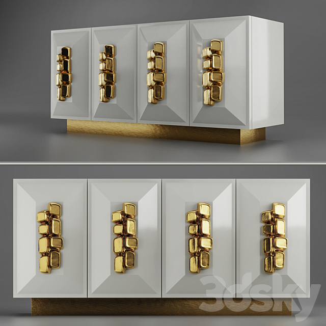 FAUSTINE CREDENZA – Modern cream lacquer with gold handles 3DSMax File - thumbnail 1