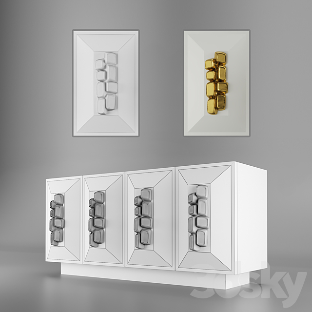 FAUSTINE CREDENZA – Modern cream lacquer with gold handles 3DSMax File - thumbnail 2