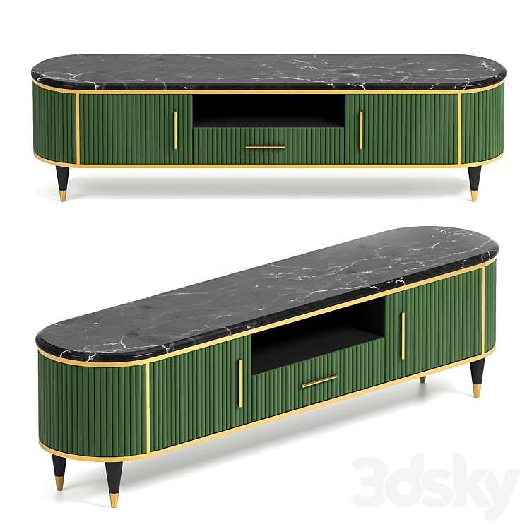 Faux Marble Top Green Media Stand 3DS Max Model - thumbnail 1