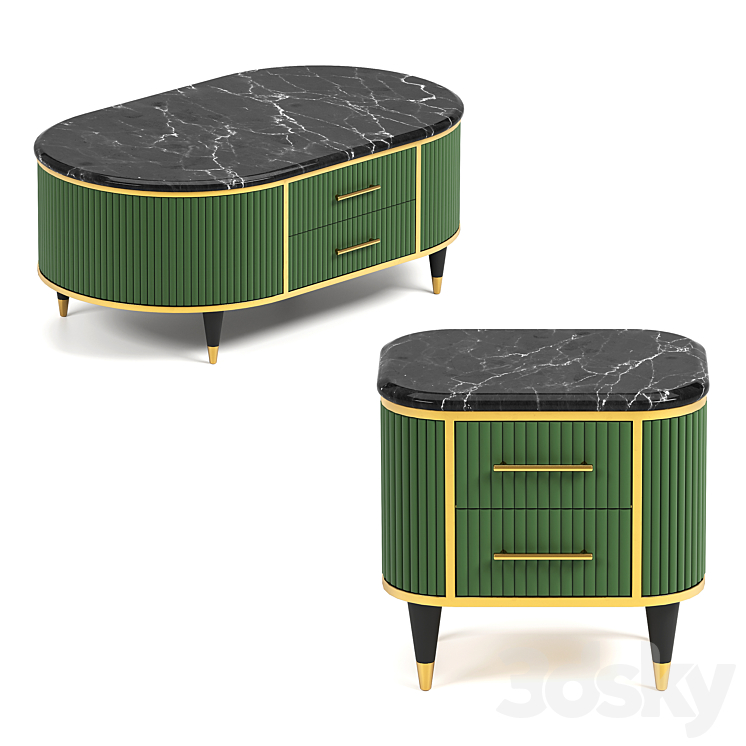 Faux Marble Top Green Media Stand 3DS Max Model - thumbnail 2