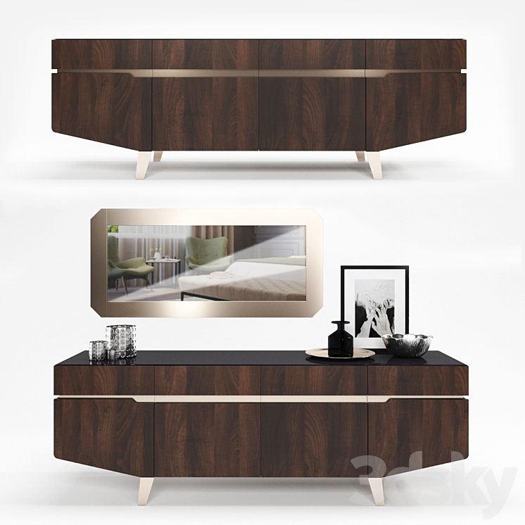 Furniture collection for living room Accademia Dresser + Mirror 3DS Max - thumbnail 1