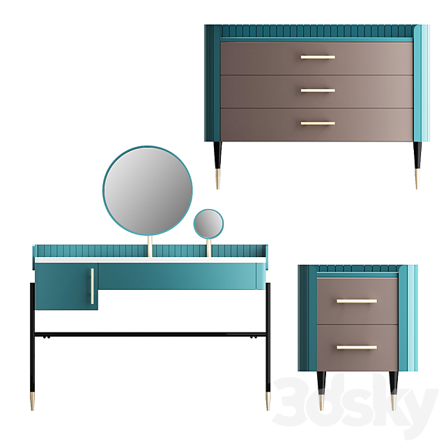 furniture set Lali Dressing Table Lali Chest of Drawers Lali Bedside Table 3DS Max Model - thumbnail 2