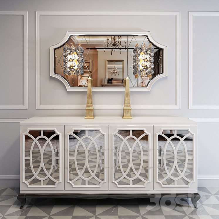 High End Italian White Fretwork Mirrored Sideboard 3DS Max - thumbnail 1