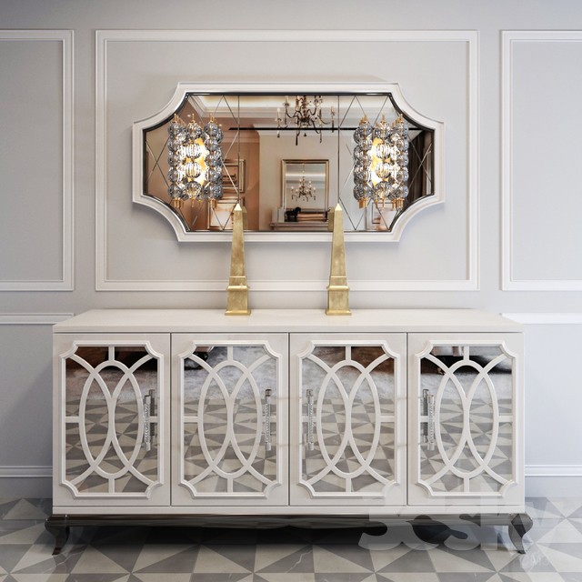 High End Italian White Fretwork Mirrored Sideboard 3DS Max - thumbnail 3