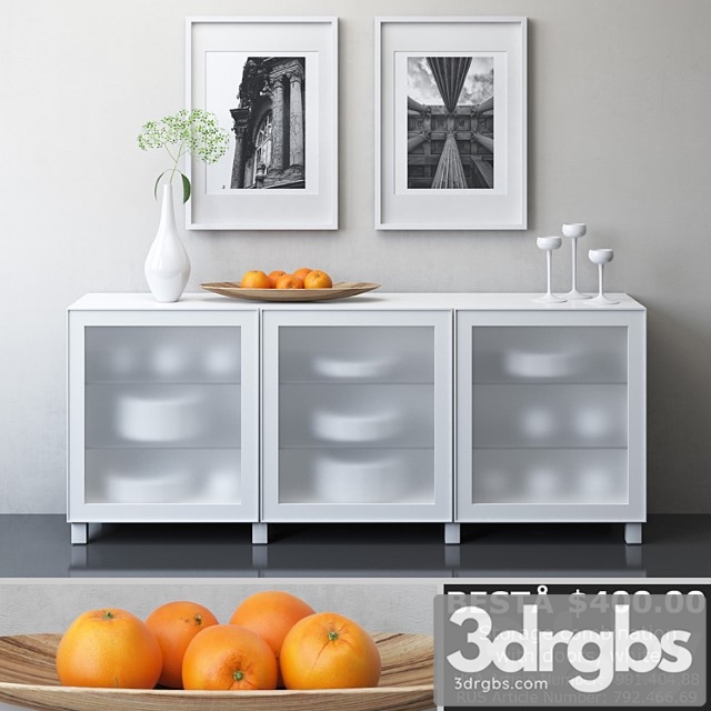 Ikea besta storage combination with doors glassvik white frosted glass 2 3dsmax Download - thumbnail 1