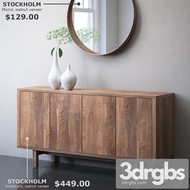 Ikea stockholm sideboard and mirror 2 3dsmax Download - thumbnail 1