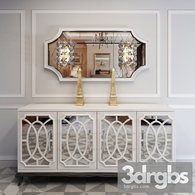 Italian White Fretwork Mirrored Sideboard 3dsmax Download - thumbnail 1