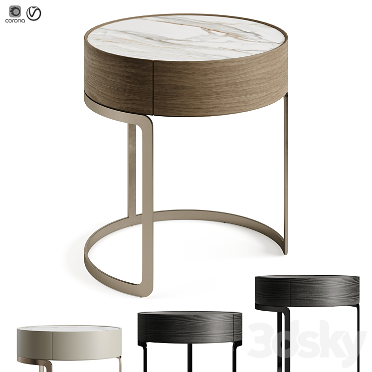 Light Luxury Circle Marble Bedside GG42 3DS Max Model - thumbnail 1