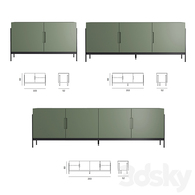 LOW RECTANGULAR FLOAT SIDEBOARD. Novamobili. 3DS Max Model - thumbnail 3