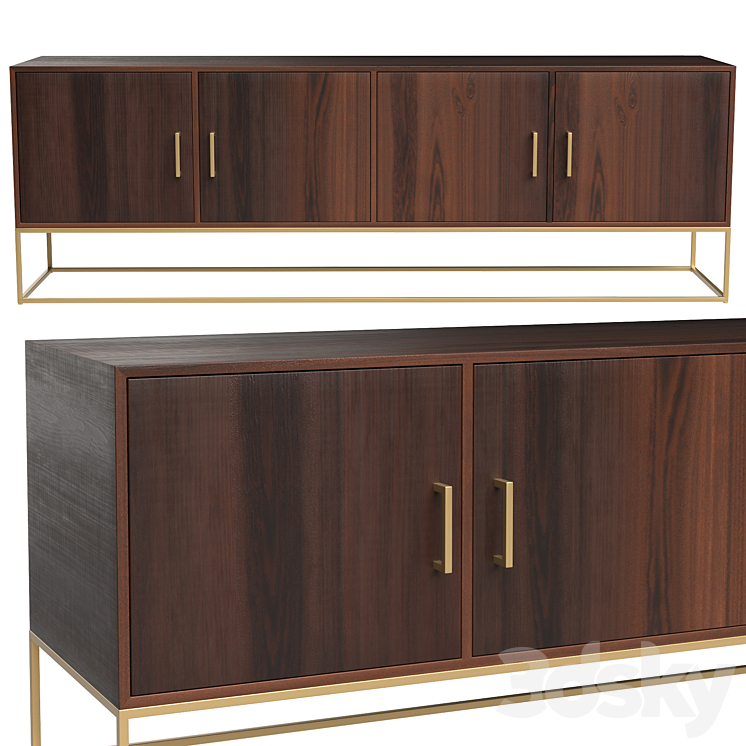 Lyle low cabinet in solid mango wood with doors 3DS Max - thumbnail 1