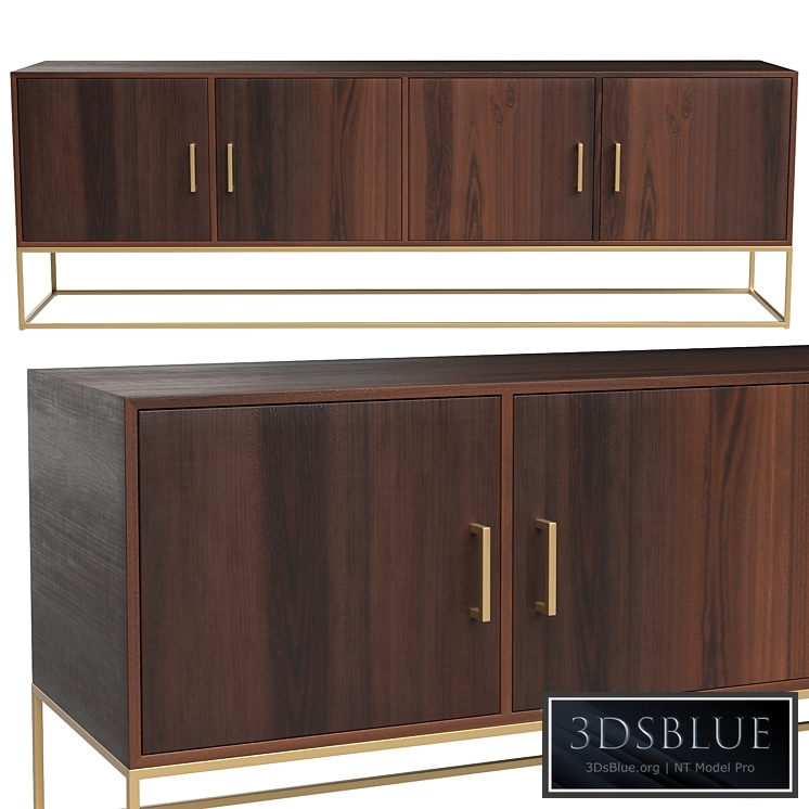 Lyle low cabinet in solid mango wood with doors 3DS Max - thumbnail 3