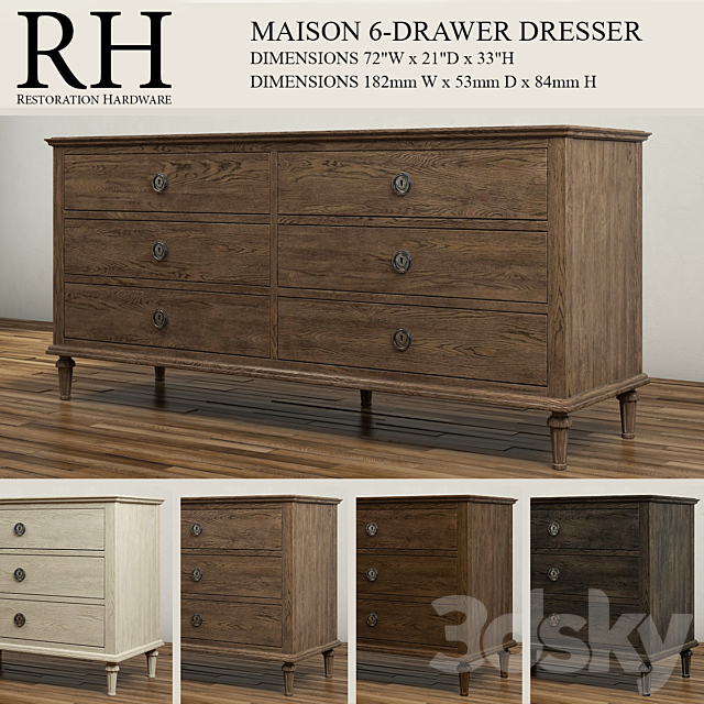 MAISON 6-DRAWER DRESSER 3DS Max Model - thumbnail 1