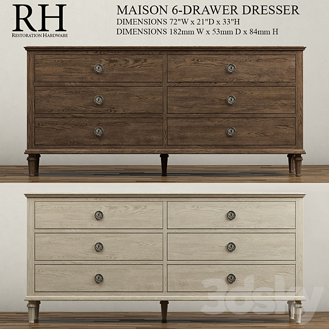 MAISON 6-DRAWER DRESSER 3DS Max Model - thumbnail 2