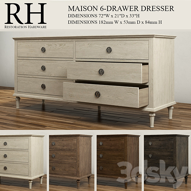 MAISON 6-DRAWER DRESSER 3DS Max Model - thumbnail 3