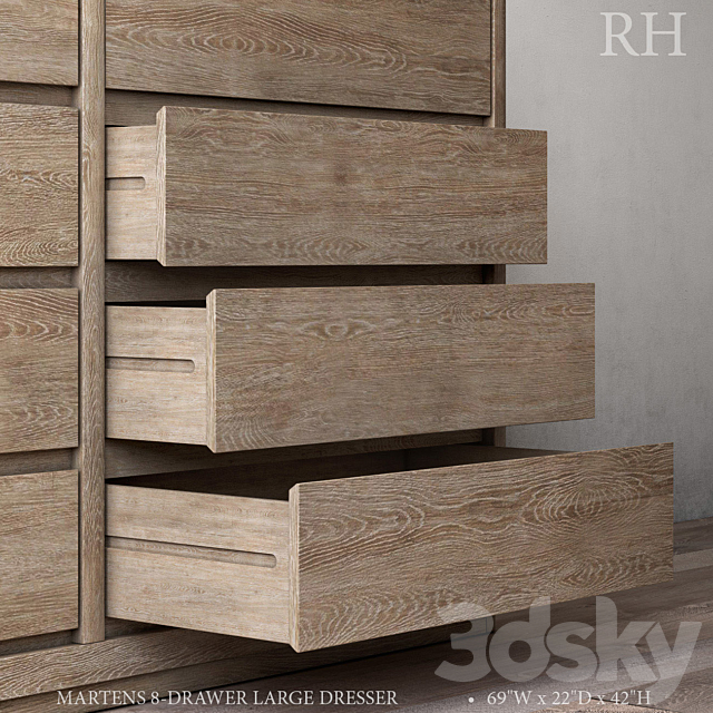 MARTENS 8-DRAWER LARGE DRESSER 3DS Max Model - thumbnail 3