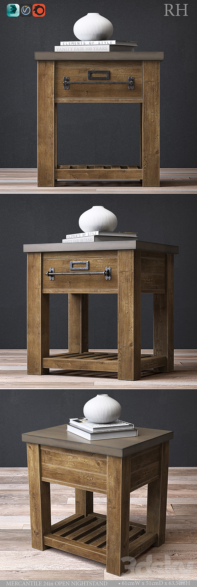 MERCANTILE 24in OPEN NIGHTSTAND 3DS Max Model - thumbnail 2