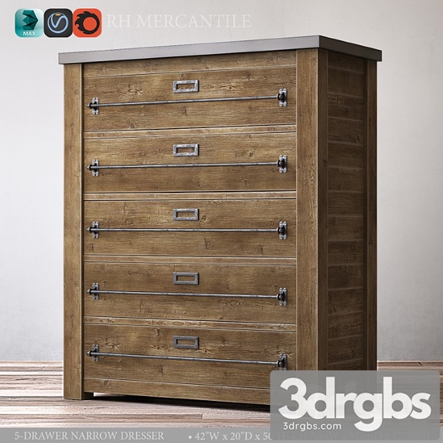 Mercantile 5 Drawer Narrow Dresser 3dsmax Download - thumbnail 1