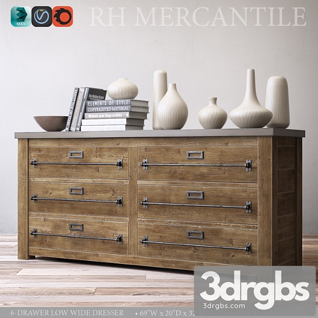 Mercantile 6 Drawer Low Wide Dresser 1 3dsmax Download - thumbnail 1