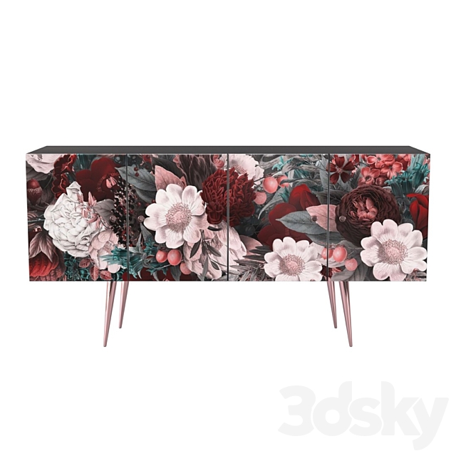 Midcentury Floral Black wood Rose Gold Sideboard Credenza 3DSMax File - thumbnail 1